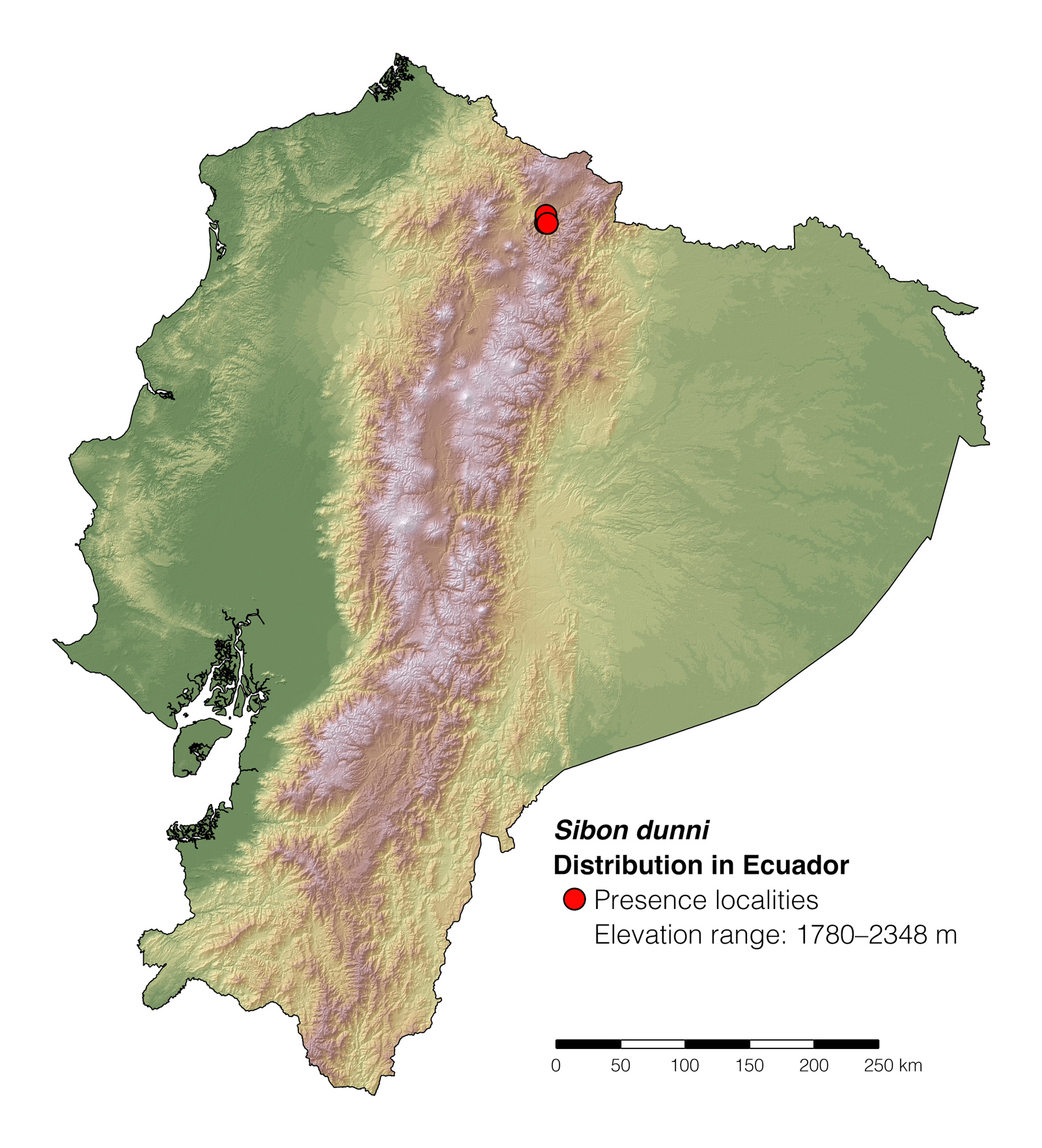 Distribution of Sibon dunni in Ecuador