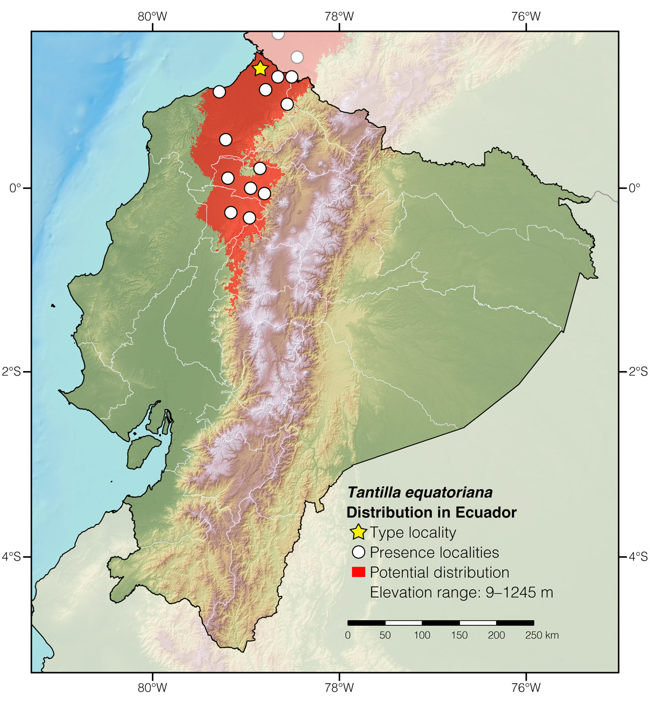 Distribution of Tantilla equatoriana in Ecuador
